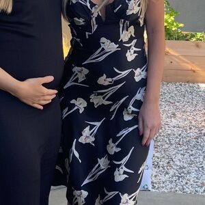 Selfie Leslie Black and White Maxi Sundress with Plunge Neckline